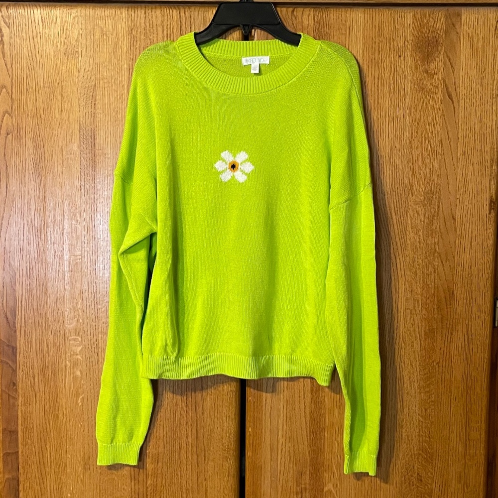 Abound Crewneck Neon Green Daisy Sweater